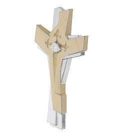 Cross of the Pilgrim with shell, silver finish, Val Gardena wood