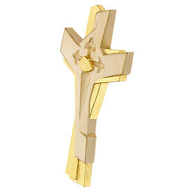 Cross of the Pilgrim with shell, Val Gardena wood with golden finish