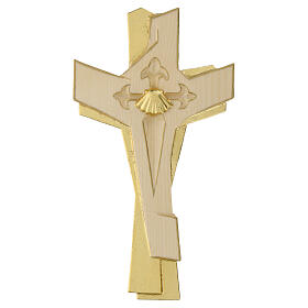 Croce conchiglia del Pellegrino legno Valgardena oro