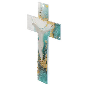 Cross with white body and green and gold marbled glass, 6x4 in