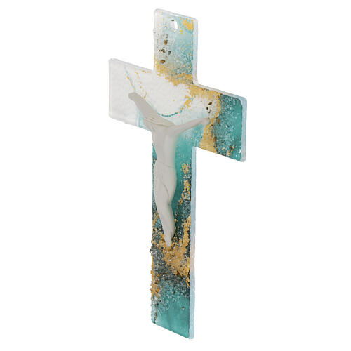 Cross with white body and green and gold marbled glass, 6x4 in 2