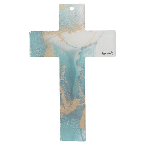 Cross with white body and green and gold marbled glass, 6x4 in 3