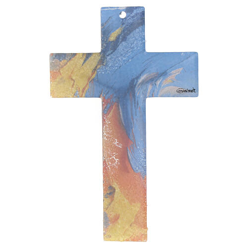 Murano glass cross with bright colours, white resin body of Chirst, 6x4 in 3