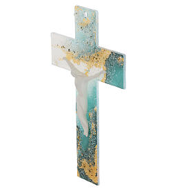 Marbled cross, golden and green, Murano glass, 8x5 in