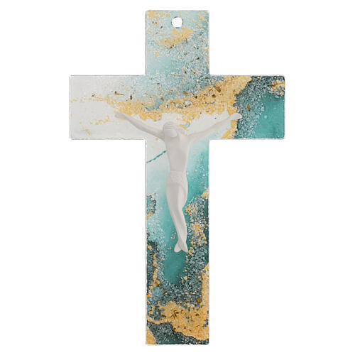 Marbled cross, golden and green, Murano glass, 8x5 in 1