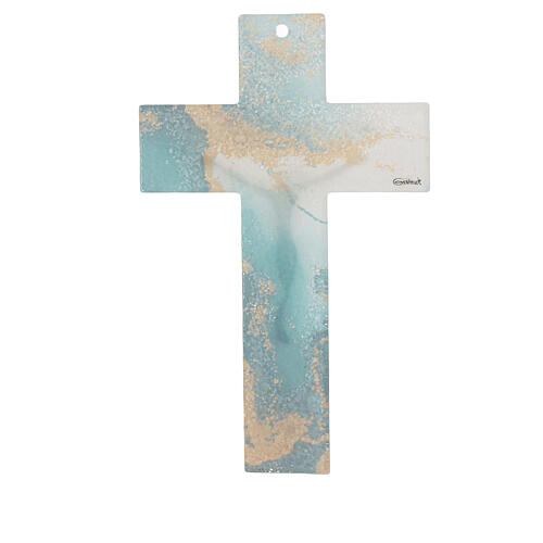 Marbled cross, golden and green, Murano glass, 8x5 in 3