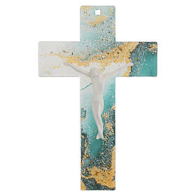 Croce marmorizzata verde oro vetro Murano 20x15 cm