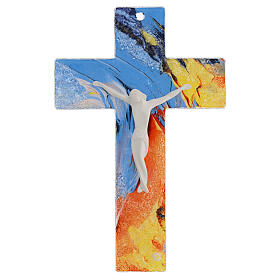 Cross with white body of Christ, bright multicolour glass, 8x5 in