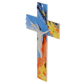 Cross with white body of Christ, bright multicolour glass, 8x5 in