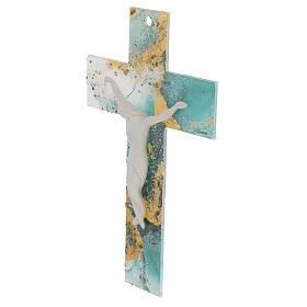 Marbled wall cross, green and golden glass, 10x7 in