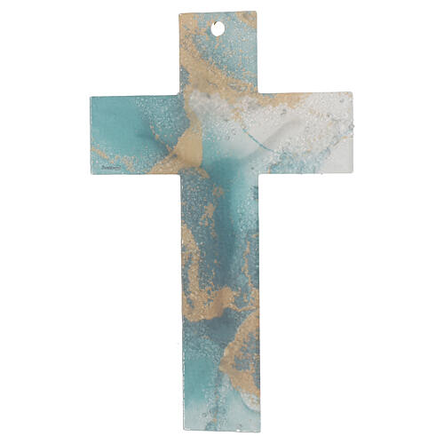 Marbled wall cross, green and golden glass, 10x7 in 3