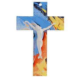 Cross with white body, light blue and orange glass, 10x7 in