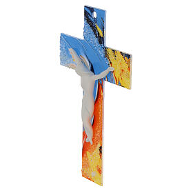 Cross with white body, light blue and orange glass, 10x7 in