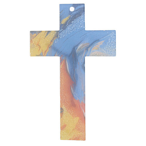 Cross with white body, light blue and orange glass, 10x7 in 3