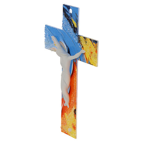 Croix corps blanc verre bleu ciel orange 25x15 cm 2