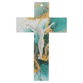 Marbled cross of green and golden Murano glass, 13x8 in