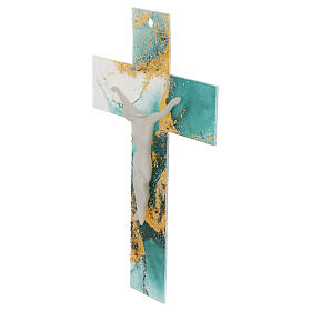 Marbled cross of green and golden Murano glass, 13x8 in