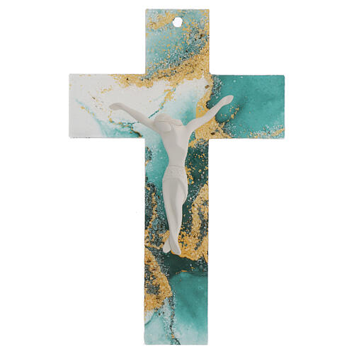 Marbled cross of green and golden Murano glass, 13x8 in 1