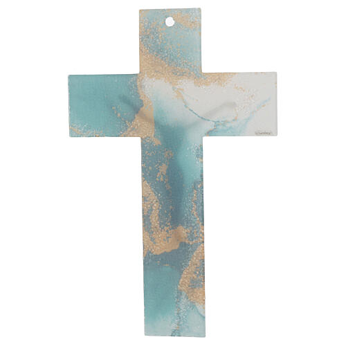 Marbled cross of green and golden Murano glass, 13x8 in 3