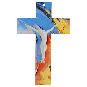 Colourful cross of Murano glass, white body of Christ, 13x8 in