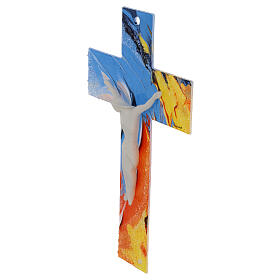 Colourful cross of Murano glass, white body of Christ, 13x8 in