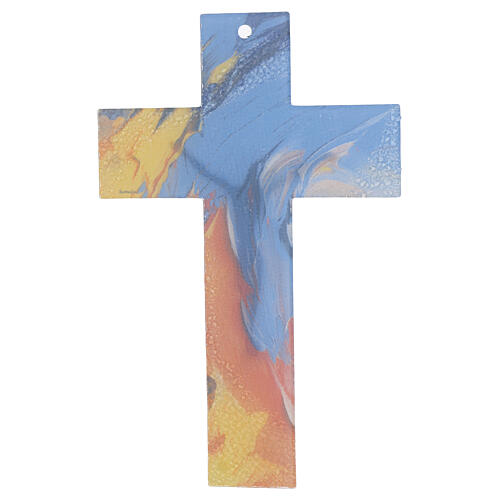 Colourful cross of Murano glass, white body of Christ, 13x8 in 3