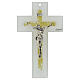 White glass cross with golden glitter and silvery body of Christ 6x4 in s1