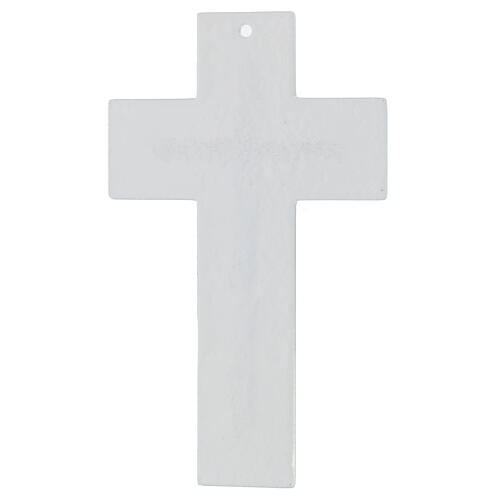 Cruz vidrio blanco purpurina oro Cristo detalles plateados 16x10 cm 3