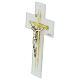 Cruz vidro branco purpurina ouro Cristo acab. prateado 16x10 cm s2