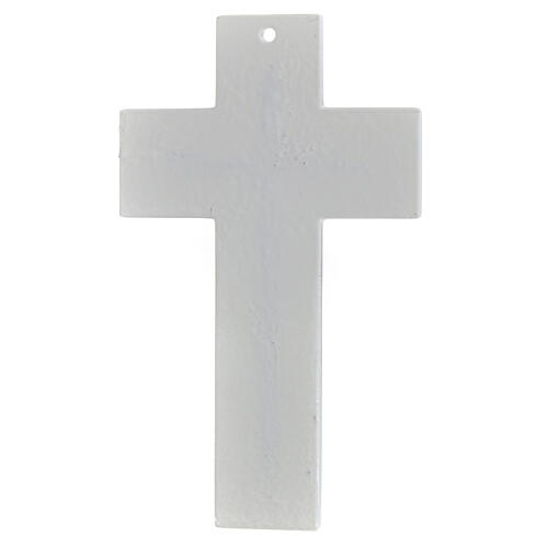Croce bianca glitter argento vetro Murano 16x10 cm 3