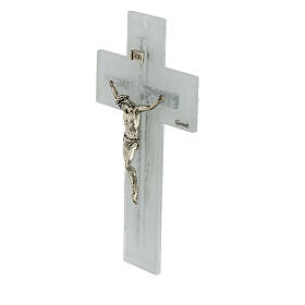 White cross silver glitter Murano glass 16x10 cm