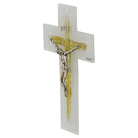 Cross with golden glitter, double glass and metallic body of Christ, 8x5 in