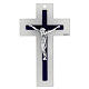 Croix double verre blanc bleu Christ stylisé argent 20x12 cm s1