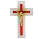 Cruz blanca roja Cristo dorado vidrio 20x12 cm s1