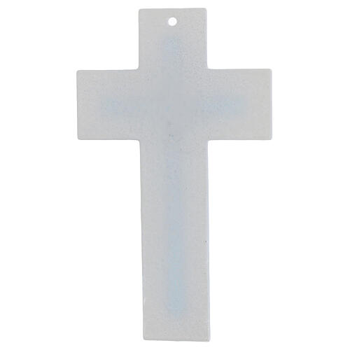 Crocifisso doppio bianco azzurro stilizzato vetro Murano 20x15 cm 3