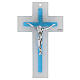 Crocifisso doppio bianco azzurro stilizzato vetro Murano 20x15 cm s1