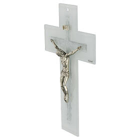 Double white crucifix, silver glitter, 10x6 in