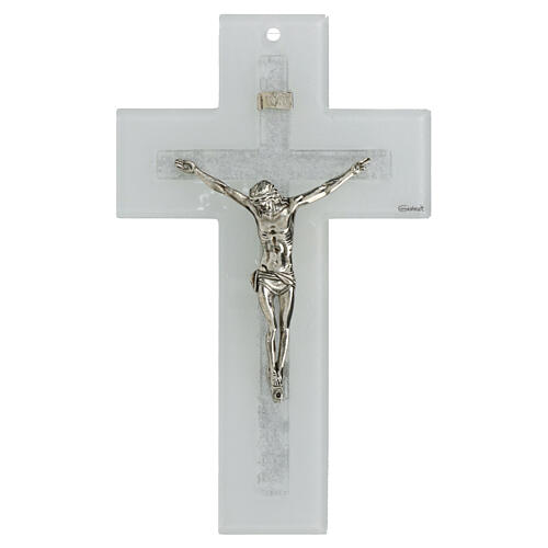 Double white crucifix, silver glitter, 10x6 in 1