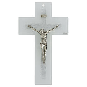 Crucifixo branco duplo purpurina prata 25x15 cm