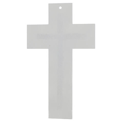 Wall cross of white and golden glass, metallic Christ, 13x8 in 3