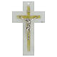 Wall cross of white and golden glass, metallic Christ, 13x8 in s1