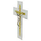 Wall cross of white and golden glass, metallic Christ, 13x8 in s2