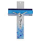 Kruzifix aus Muranoglas mit blauen Linien 16 cm mit versilbertem Christus s1
