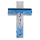 Murano glass cross with light and dark blue stripes, silvery body of Christ, 6x4 in s1