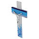 Murano glass cross with light and dark blue stripes, silvery body of Christ, 6x4 in s2