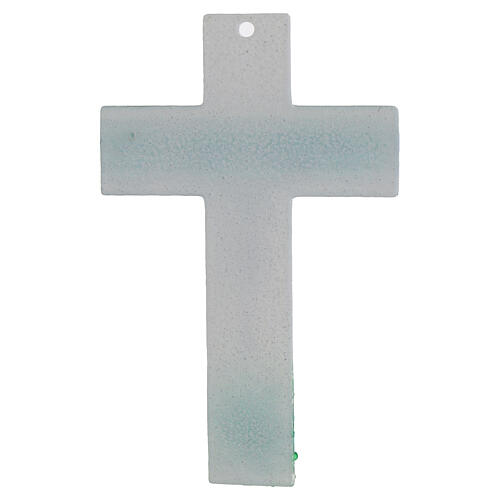 White and green cross of Murano glass, 6x4 in, silvery body of Christ 3