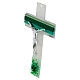 White and green cross of Murano glass, 6x4 in, silvery body of Christ s2