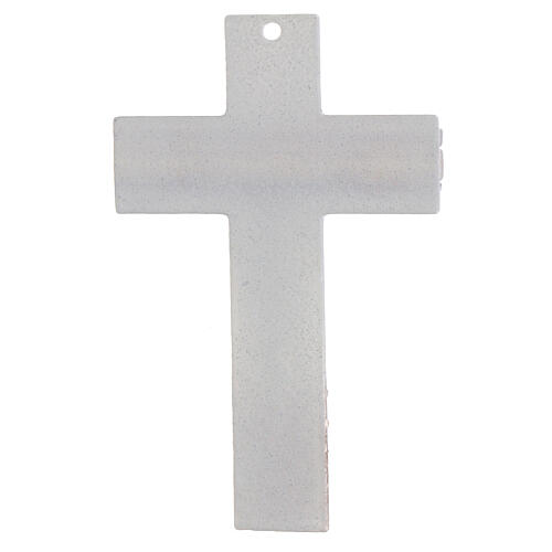 Kruzifix aus Muranoglas, Korpus Weiß, 16 × 10 cm, Weiß mit rosa und pflaumefarbenen Glaselementen 3