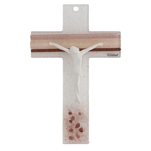 Croce rosa prugna vetro Murano corpo resina 16 cm 1