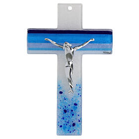 Cross with blue stripes, Murano glass, modern style, 8x5 in